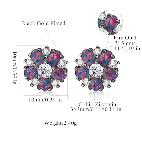CiNily Flower Earrings,Opal Stud Earrings Sterling Silver or White Gold/Rose Gold Plated Ladies Flower Stud Earrings Cute Unique Earrings for Girls - color: Black