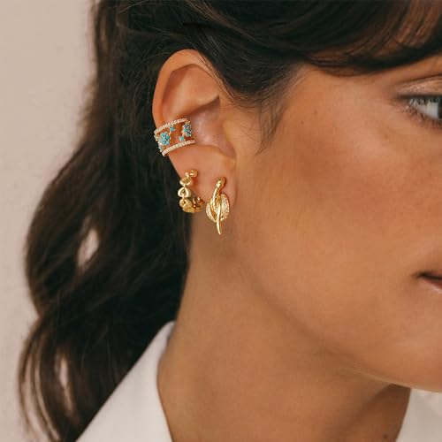MYEARS Women Earrings Gold Huggie Hoop 14K Small Simple Hypoallergenic Everyday Jewelry - style: Heart Link