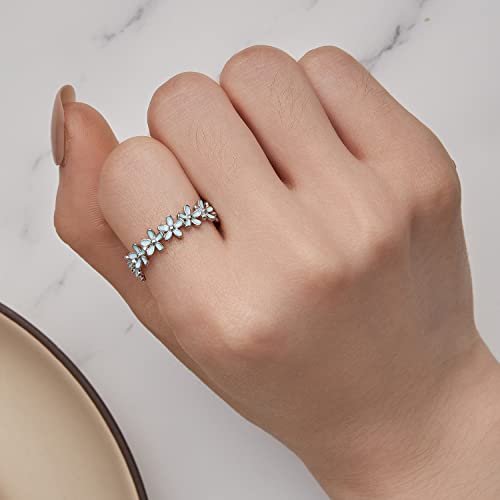 MUNDELL 925 Sterling Silver Dainty Daisy Rings Blue Flower Finger Rings for Women Stacking Promise Rings Fine Jewelry - color: Blue