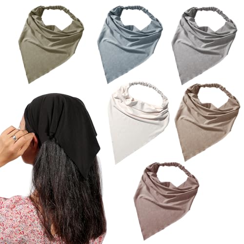 Vercret 6 Pack Hair Scarf Headband for Women Elastic Bandana Head Scarf Large Boho Triangle Kerchief with Clips Non Slip Scarves - color: S Light Colors