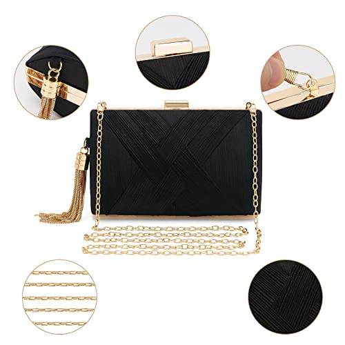 Women Clutch Bag Evening bag Fringed Evening Handbag,Lady Party Wedding Clutch Purse Chain Shoulder Cross Body Bag - color: Black