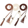 TeeYee Waist Belt Woven Knitted Rope/Chain PU leather 3 Pieces Tassel Rope Skinny Belt - color: 257beigetancoffee