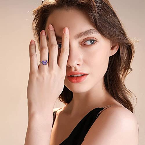 Bestyle 925 Sterling Silver Butterfly Ring Hypoallergnic Adjustable Birthstone Rings for Women Butterfly Jewelry Gifts for Anniversary Mothers' Day Birthday - color: 02.February (Amethyst)-Ring
