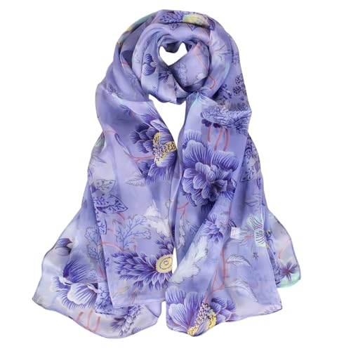 100% Mulberry Silk Women's Neck Silk Scarf-Lightweight Shawl,FLoral Print Beach Silk Wrap-Scarves for Photography - color: Blue
