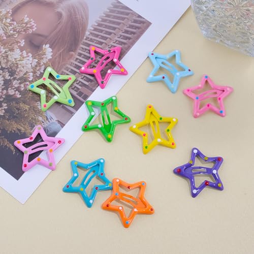 Star Hair Clips Snap Hair Barrettes Non Slip Star Hair Accessories Multiple Colors Metal Hair Clips for Girls Women -15 PCS 1.18" - color: 15 P -1.18"-Spotted color