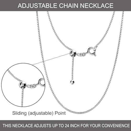 LeCalla 925 Sterling Silver Italian Jewelry Adjustable Chain Necklace, Sliding Bolo Chain Necklace for Women Slider Chain 14 to 24 Inch. - color: Box Chain