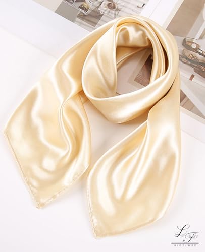 Hioyiwse Satin Square Scarf for Women Solid Color Emulation Silk Handkerchief Hair Ribbon Headband Handbag Purse - color: D12-cream Yellow(23.6*23.6inch)
