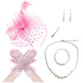 Fascinators Hat Pearl Earrings Necklace Bracelets Gloves 1920s Headband Hair Clips Women Flower Mesh Feather Headpiece Headwear Halloween Carnival Cocktail Wedding Tea Party Accessories Pink - color: Pink