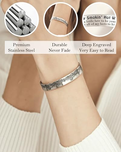 37JEWELRY 37Necklaces Inspirational Engraved Mantra Cuff Bracelets for Wife Girlfriend Valentine's Day Birthday Christmas Gift for Women