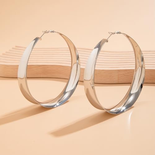 Large Hoop Earrings Lightweight Chunky Earrings for Women Chunky Earrings Big Hoop Earrings for Wedding - style: Hoop-Silver-03