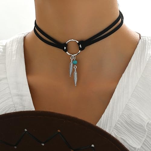 Boho Outfits for Women Boho Necklaces Country Concert Outfits Nashville Western Jewelry Choker Necklaces Long Leather Necklace Western Dress Jewelry Country Cowgirl Accessories Gifts - color: H:Black Circle Necklace