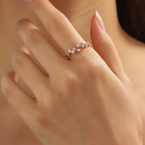 Dainty Rings Open Adjustable Ring Leaf Ring for Women Dainty Stackable Rings for Women - color: Purple