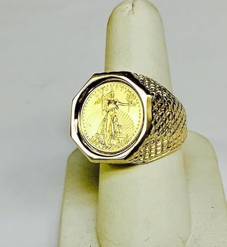 Pretty Jewels08 Men's Engagement Ring, 925 Sterling Silver, American Liberty Coin, 14k Yellow Gold Finish - color: Yellow