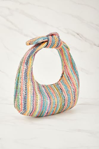 Huralona Women Straw Woven Clutch Purse Pleated Handbag for Summer Beach Vacation Straw Shoulder Crossbody Bag - color: Rainbow4