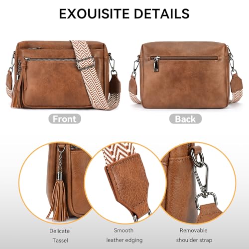 MEITRUE Crossbody Bags for Women, Vegan Leather Crossbody Purse Trendy Multi Pockets Shoulder Handbag with Tassel - color: 01-brown