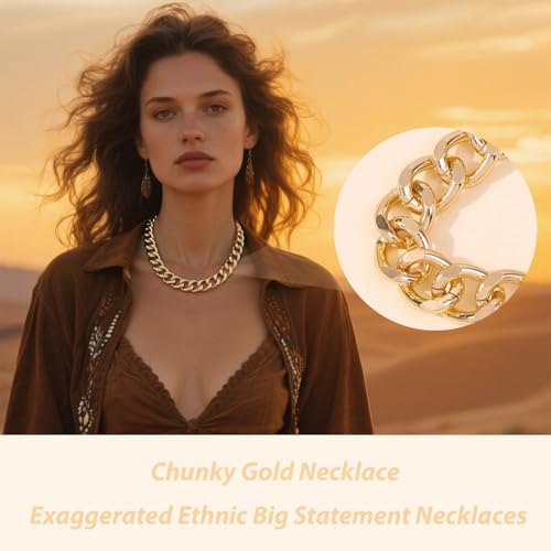 Chunky Chain Necklaces Women Statement Collar Necklace Gold Flat Snake Chain Choker Ribbed Design for Party, Dress Jewelry Gifts - color: A5