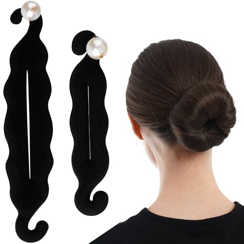 2 Pcs Hair Bun Maker, Pearl Bun Makers for Women's Hair, Lazy Bun Holders for Women's Hair, Thin Wavy Long Curly Straight Hair (Black) - color: Hook-Black