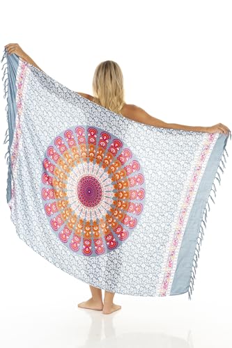 SHU-SHI Sarong Wraps for Women Long Beach Cover ups Pareo Bathing Suit Wrap Skirt Mandala Sarongs Coverup - color: Gray/Pink/Orange