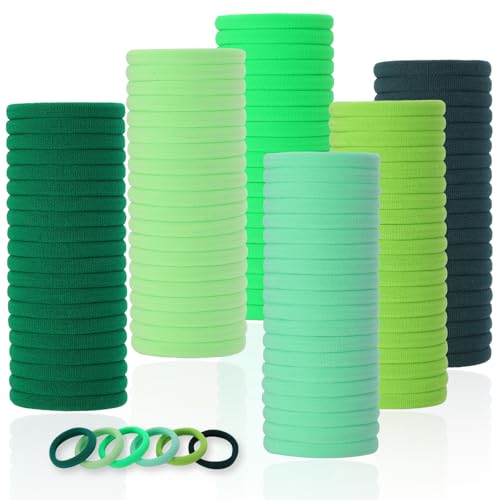 LuSeren 120 Pcs Green Hair Ties for Women, No Damage Soft Seamless Nylon Hair Elastics for Thick Hair, Ponytail Holders,6 Gradient Green Hair Accessories - color: Green