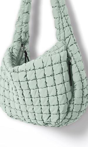 ODODOS Quilted Carryall Tote Bag for Women Crossbody Hobo Lightweight Padding Shoulder Bag - color: Light Green