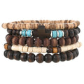 5pcs Wooden Bead Bracelet Set with Charm and Tassel for Men & Women - Stackable Boho Bracelets, Amber Color Scheme Adjustable Bracelet - color: Brown Blue White