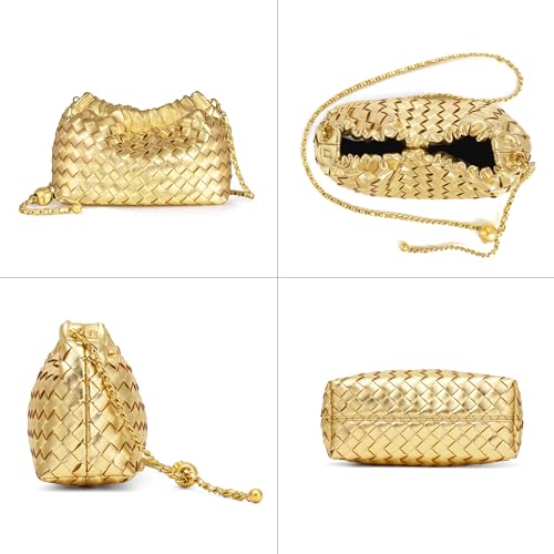 Joryin Woven Women's Crossbody Bag & Evening Purse, Trendy Dumpling Clutch & Hobo Cloud Shoulder Bag Trendy Dumpling Clutch - color: Woven Leather-golden