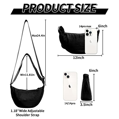 Nylon Crescent Crossbody Bag for Women Purses Trendy Men,Small Travel Sling Bag Hobo - color: Black+green, size: Small