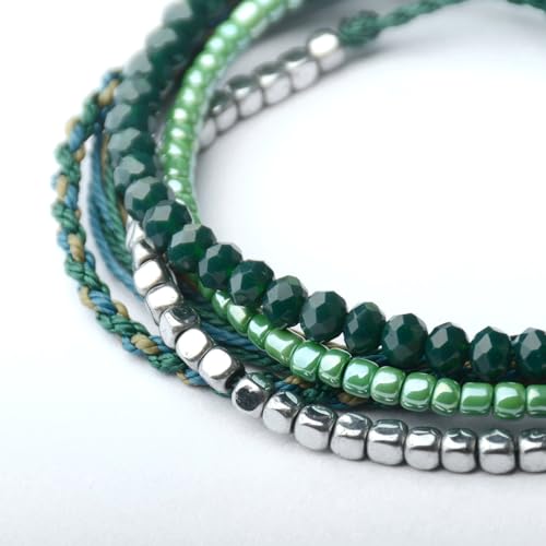 Mezcla Vida Handmade Waterproof Rope Bracelets Pack String & Beaded Bracelet Stack - Set of 5 Stackable Bracelets For Women, Summer Accessories & Bohemian Bracelets for Teen Girls - color: blackish green