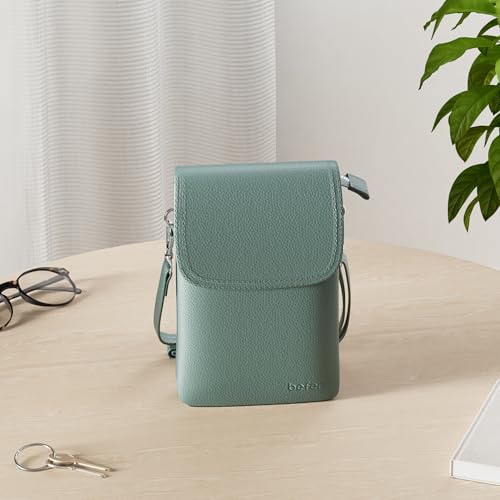 befen Genuine Leather Small Crossbody Bags for Women Cell Phone Bag Cross Body Purses,Silver Zipper - color: Hunter Green