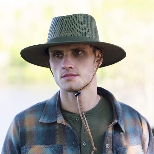 Bouie Safari Sun Hat - UPF 50+, Water-Repellent Wide Brim Bucket Hat for Hiking, Fishing - color: Olive, size: Medium
