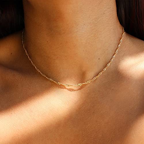 CHESKY Layered Necklaces for Women, 14K Gold Plated Chain Necklace Women Trendy Cuban Link Paperclip Chain Toggle Clasp Necklace Fashion Chunky Jewelry for Women - style: Wave/Rope-GD
