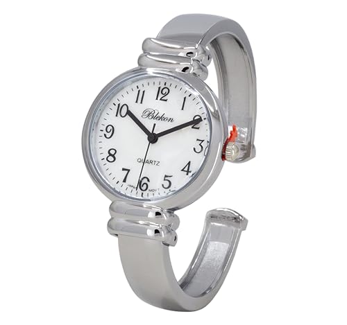 Women's Classic Easy Read Bangle Cuff Watch - color: Silver