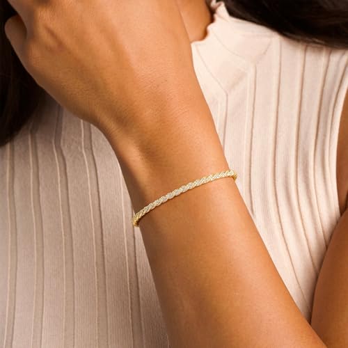 Turandoss Gold Bangle Bracelets for Women - Dainty 14K Gold Plated Tennis Bangle Bracelet Personalized Cubic Zirconia Oval Cuff Bracelets Jewelry Gifts - color: Half CZ Bangle - Twisted Tennis