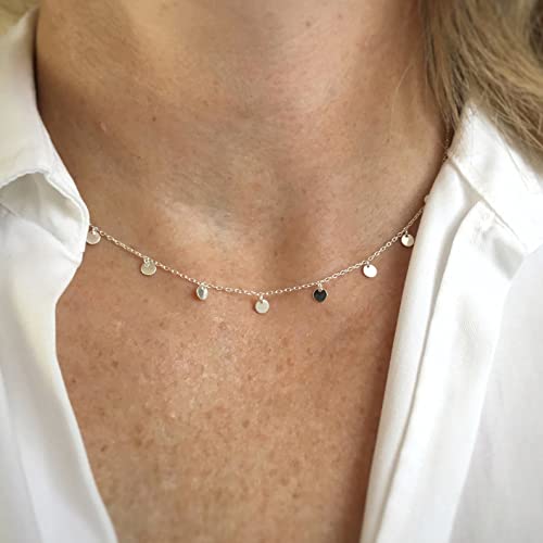 Gold Choker Necklaces 14K Gold Plated/Silver Disc Choker Necklaces Dangling Star Heart Pendant Necklaces Summer Beach Boho Necklaces Aesthetic Necklace Gift for Women - color: Wafer-Silver