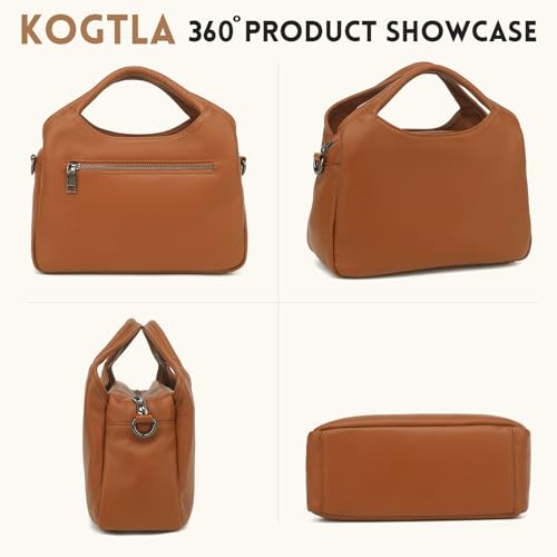 KOGTLA Medium Genuine Leather Purses for Women with Detachable Satchel Strap, Ladies Soft Handbags, Tote Hobo Bags - color: Brown