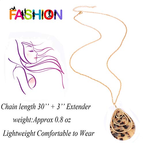 MOLOCH Long Necklace For Women Geometry Teardrop Acrylic Circle Pendant Necklace Statement Boho Acetate Resin Necklace Minimalist Gift - color: Leopard