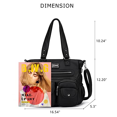 KL928 Large Purses for Women Shoulder Bag Tote Handbags Stylish Vegan Leather Hobo Bags Ladies, A-Black-4 | Large - color: Black