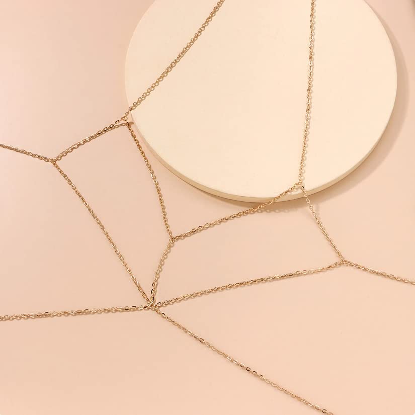 Gold Body Chain Necklace & Bikini Waist Bracelet for Women - style: Gold