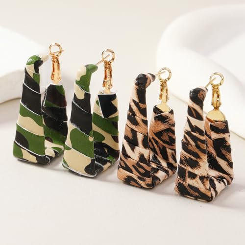 Chunky Leopard Leather Earrings Bohemia Camouflage Leather Dangle Earrings Chunky Rectangle Black White Zebra Print Earring Handmade Vintage Faux Leathers Statement Earring Boho Style Jewelry - color: Camo