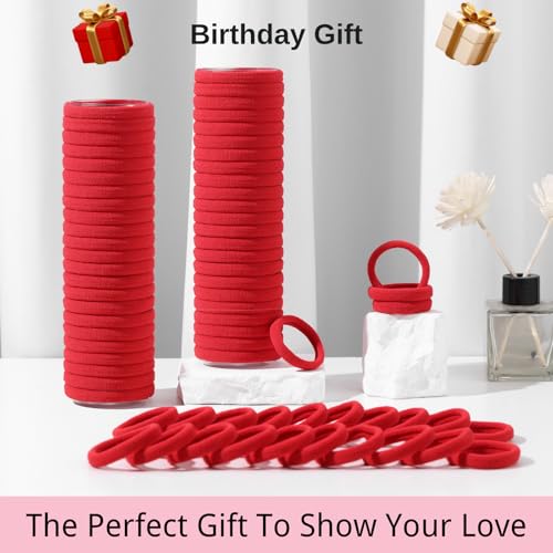 LuSeren 120 Pcs Deep Red Hair Ties for Women, No Damage Soft Seamless Nylon Hair Elastics for Thick Hair,Ponytail Holders, Hair Accessories - color: Reds