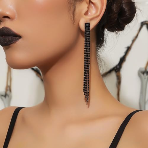 Summer Boho Bow Star Long Tassel Earrings for Women Rhinestone Crystal Setting Womens Fringe Star Earrings Dangling Waterfall Beaded Chandelier Dangle Earrings Jewelry Gifts for Party Prom Statement Wedding Bridal Gold Silver