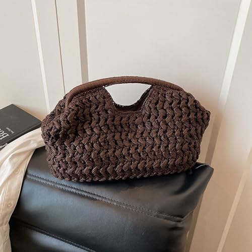 Women's handmade woven handbag beach vacation handbag straw crossbody bag - color: Brown