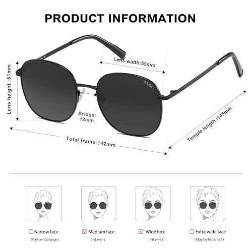 SOJOS Classic Trendy Square Sunglasses for Women Men Cute Big Frame Gold Shades SJ1137 - color: Black/Grey