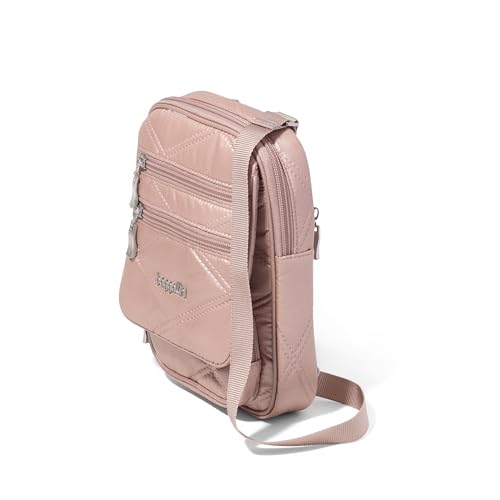 Baggallini Journey Crossbody Bags for Women 9x6 Small Lightweight Travel Handbag W/RFID - color: Rose Metallic Quilt