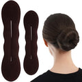 2 Pcs Hair Bun Maker for Women, Non-Slip Bun Updo Curler, Sponge Hair Bun Shaper, Hair Styling Accessories for Long Thin Straight Wavy Hair (Brown) - color: Brown