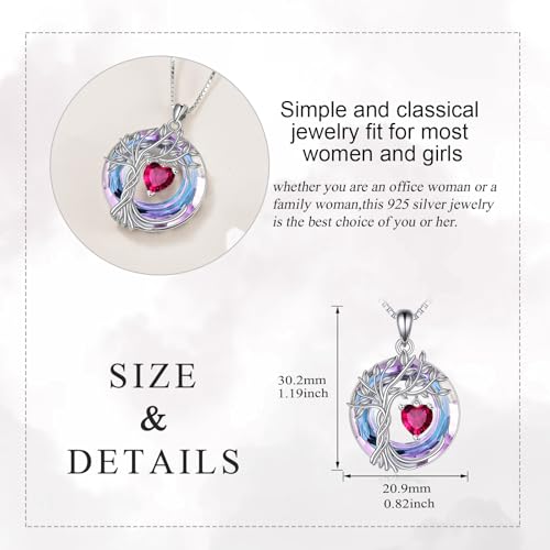 POPLYKE Mothers Day Gifts for Mom Her Wife Tree of Life Necklace 925 Sterling Silver Birthstone Pendant with Crystal Anniversary Birthday Wedding Jewelry for Women - color: 07-Jul-Ruby, style: White Gold Plated-Amethyst Crystal