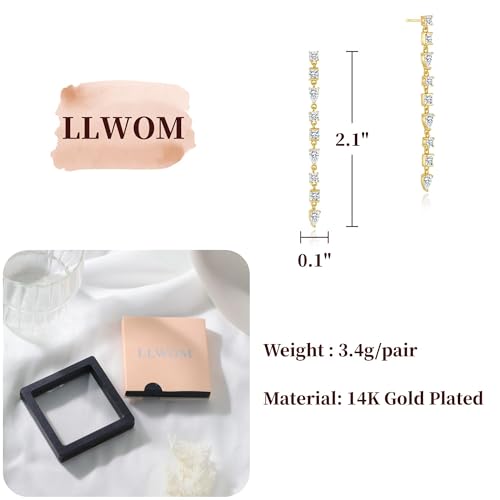 LLWOM 14K Gold/White Gold Plated CZ/Flower/North Star/Leaf Dangle Drop Earrings Studs for Women, Statement Earrings for Wedding Party Prom, Hypoallergenic Jewelry Gift - color: Gold CZ