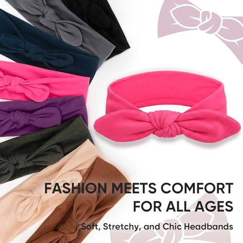 DRESHOW 8 Pack Headbands for Women Yoga Knotted Headbands Elastic Criss Cross Hair Accessories Sports Head Wrap Non Slip - color: 8 Pack: Rabbit Ears Bow B
