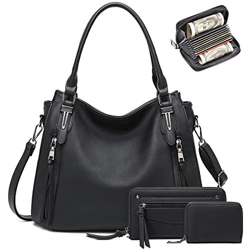 lapsting Hobo Bags for Women Handbags Purse Ladies Boho Shoulder Bag Crossbody Purses Faux Leather - color: G - 15inch Black - Black Metal