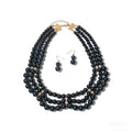 Fuqimanman2020 Chunky Large Simulated Pearl Choker Necklace Drop Dangle Earrings Crystal Bib Big Round Beaded Strand Multicolor Costume Statement Wedding Jewelry Set for Women Brides - color: Black Set